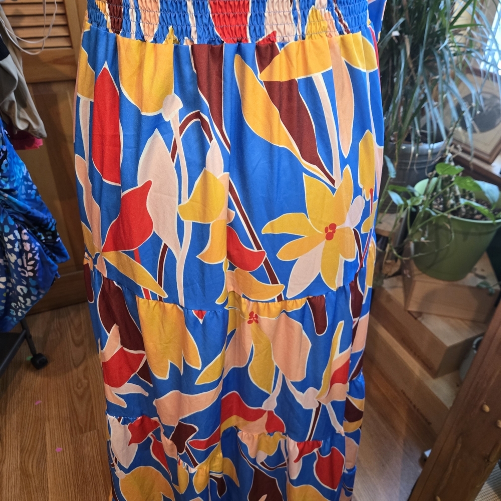 Vibrant Floral Maxi Dress Tie Straps - Picture 4 of 8